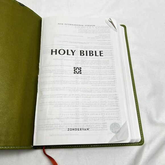 Zondervan NIV Thinline Bible Italian Two Tone Green Leather Geometric Design - Picture 6 of 13